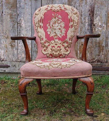 Very Decorative Country House Library Chair In the Queen Anne Fashion