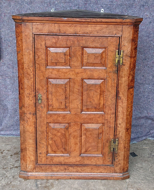 Mid 18th Century Burr Oak Corner Cupboard