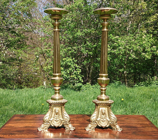 Massive Pair of Victorian Floor Standing Candlesticks or Prickets