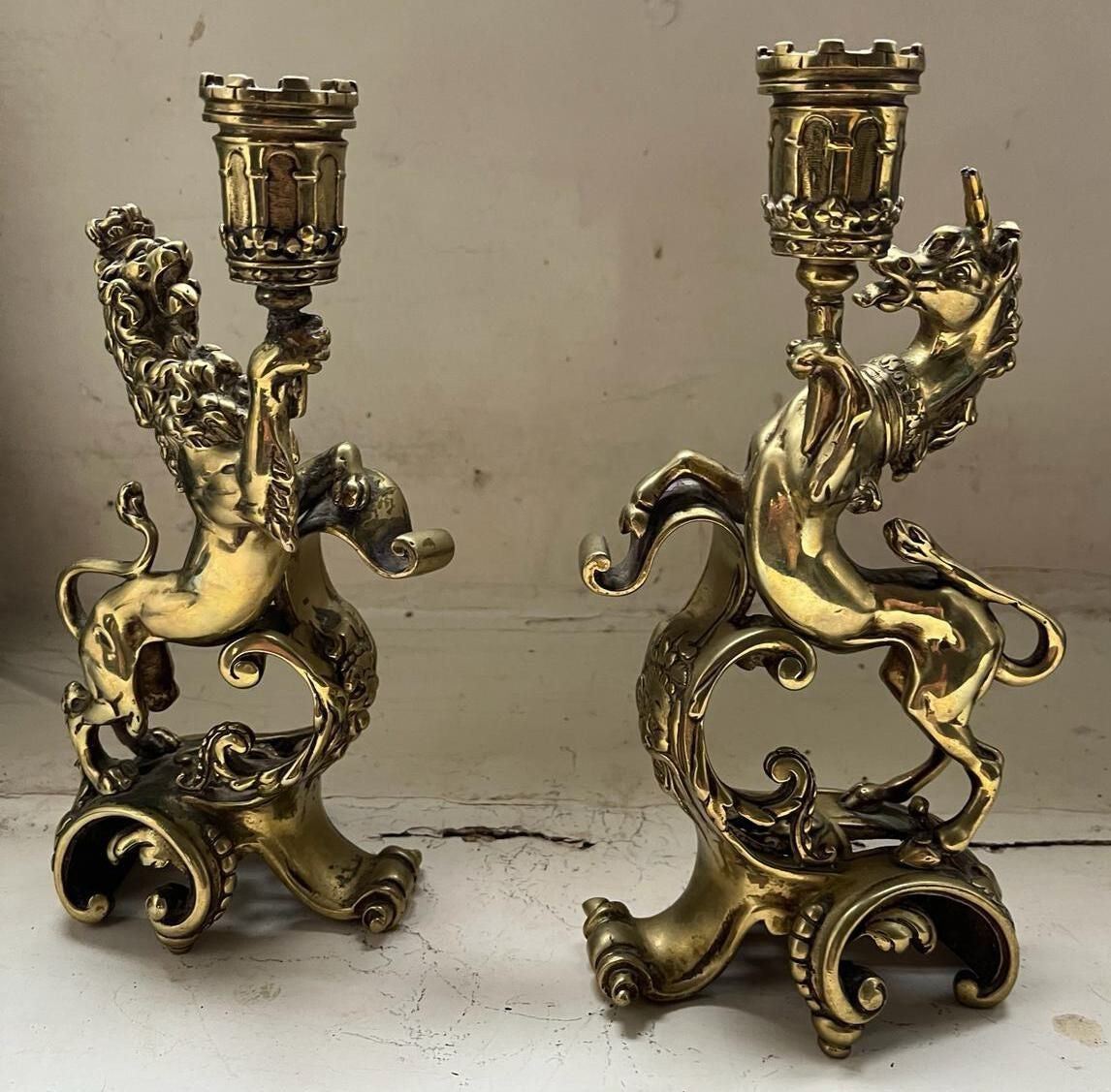 Impressive Pair of Heraldic Candlesticks