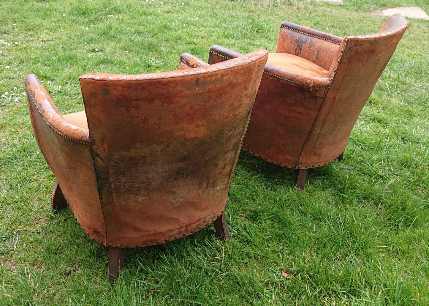 Old Leather Pair of Chairs