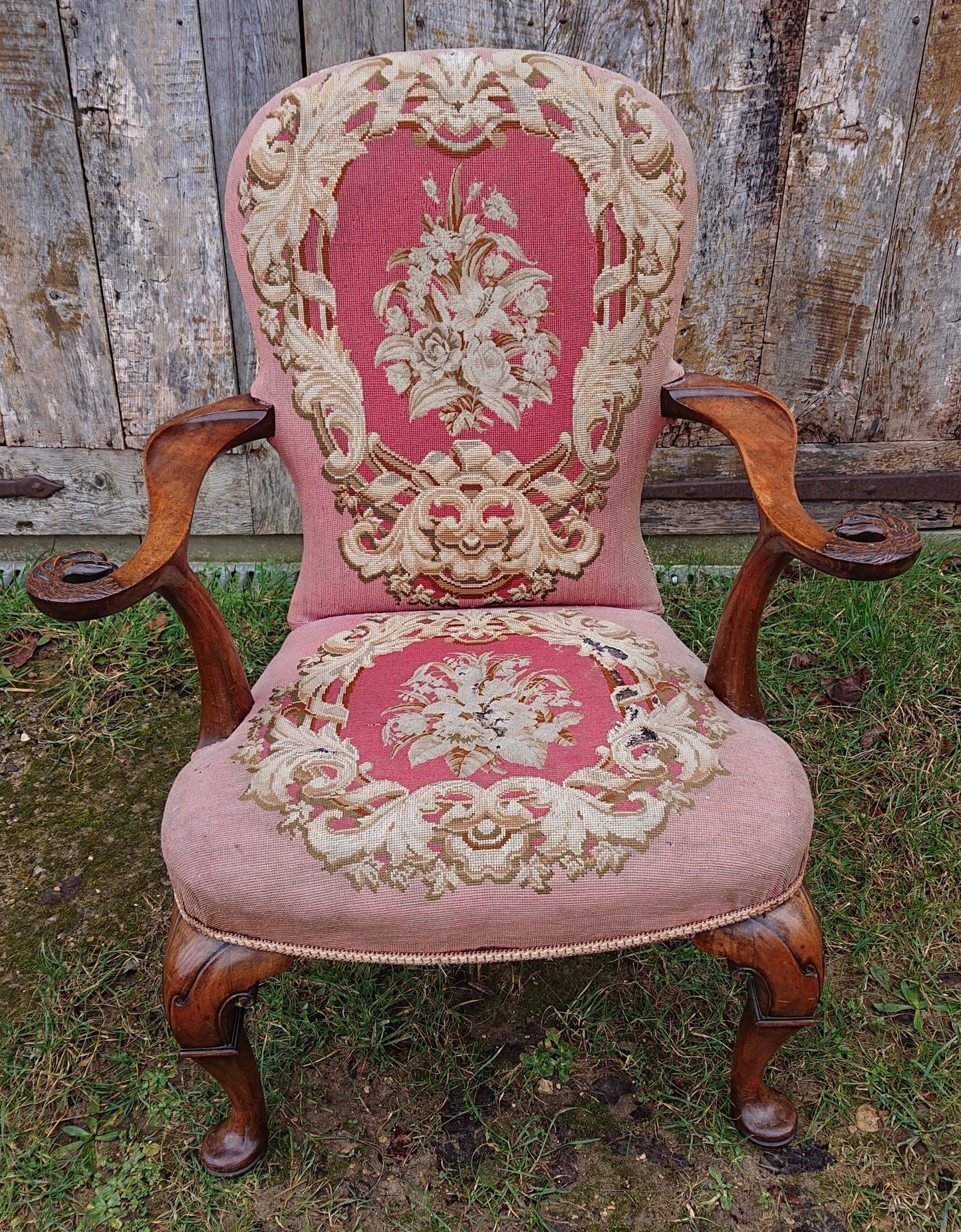 Very Decorative Country House Library Chair In the Queen Anne Fashion