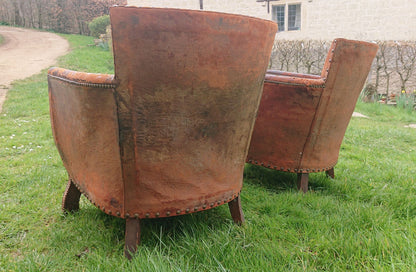 Old Leather Pair of Chairs