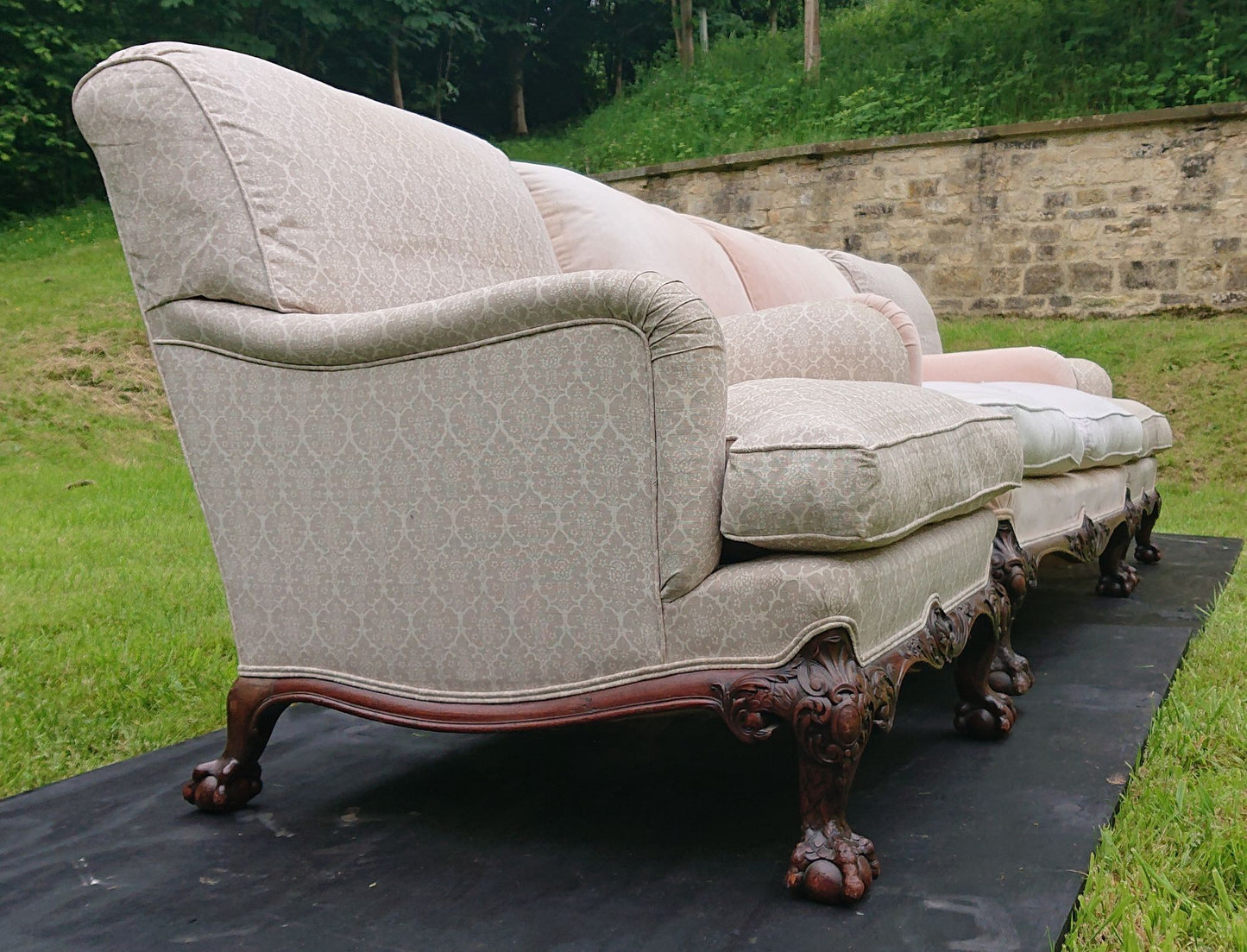 Howard and Sons Deep Seated Special Bridgewater Set of Two Chairs and a Sofa Standing on Ball and Claw Feet