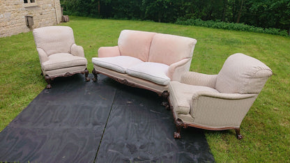 Howard and Sons Deep Seated Special Bridgewater Set of Two Chairs and a Sofa Standing on Ball and Claw Feet