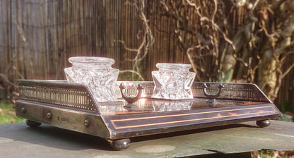 Coromandel and Satinwood Pen and Ink Tray With Silver Mounts and Feet by Rupert Farrell dated 1886