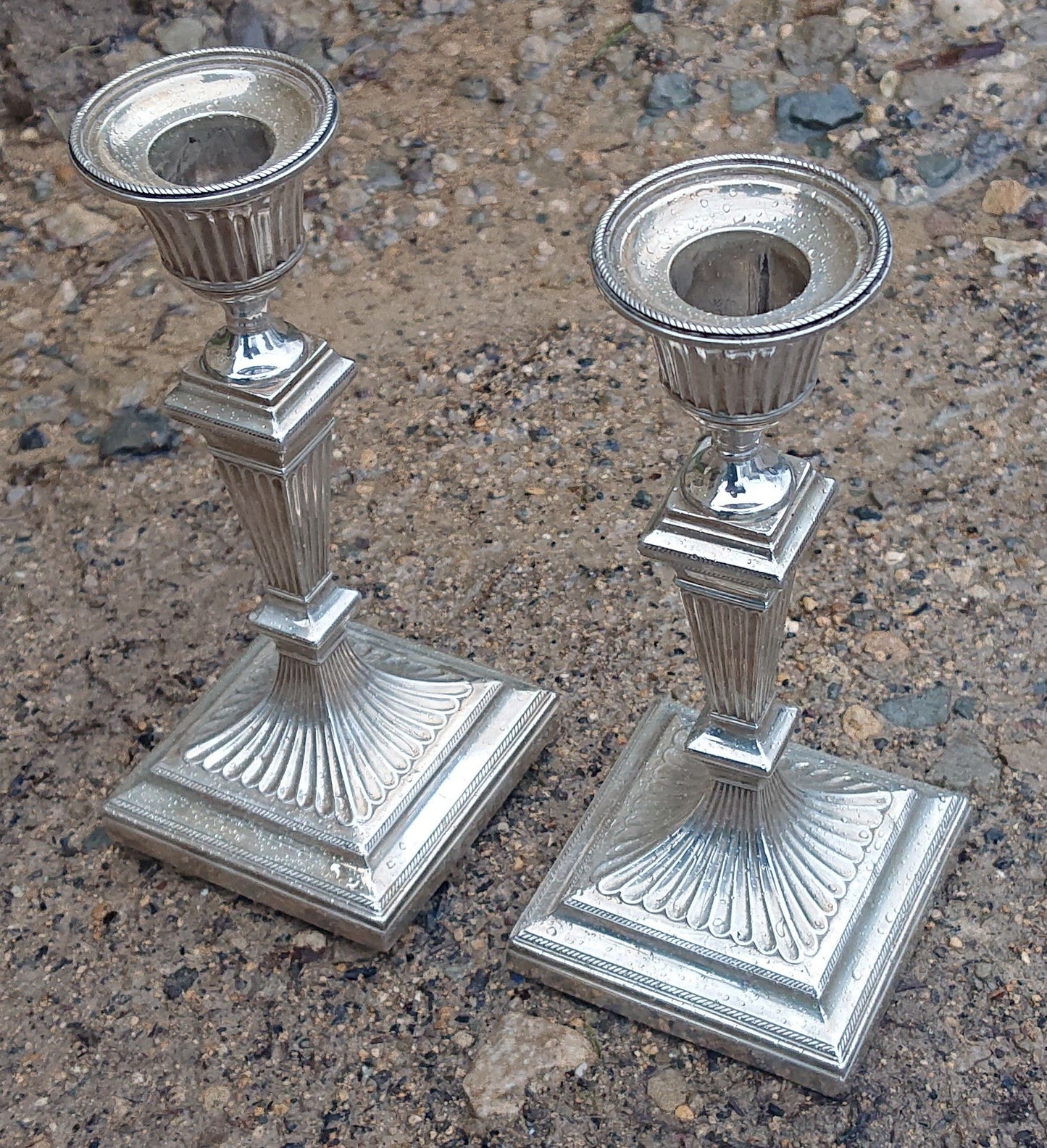 Small Scale Solid Sterling Silver Antique Candlesticks