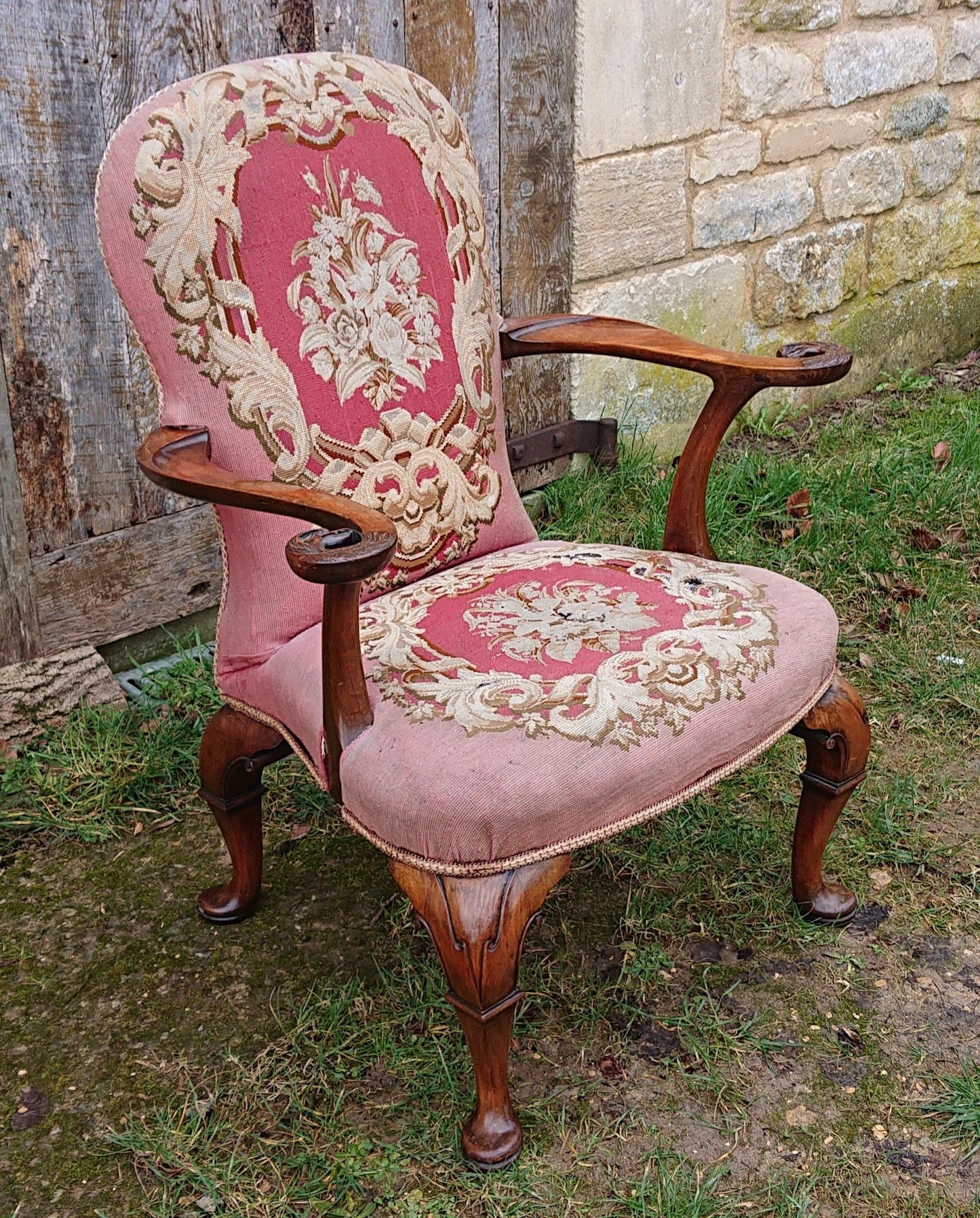 Very Decorative Country House Library Chair In the Queen Anne Fashion