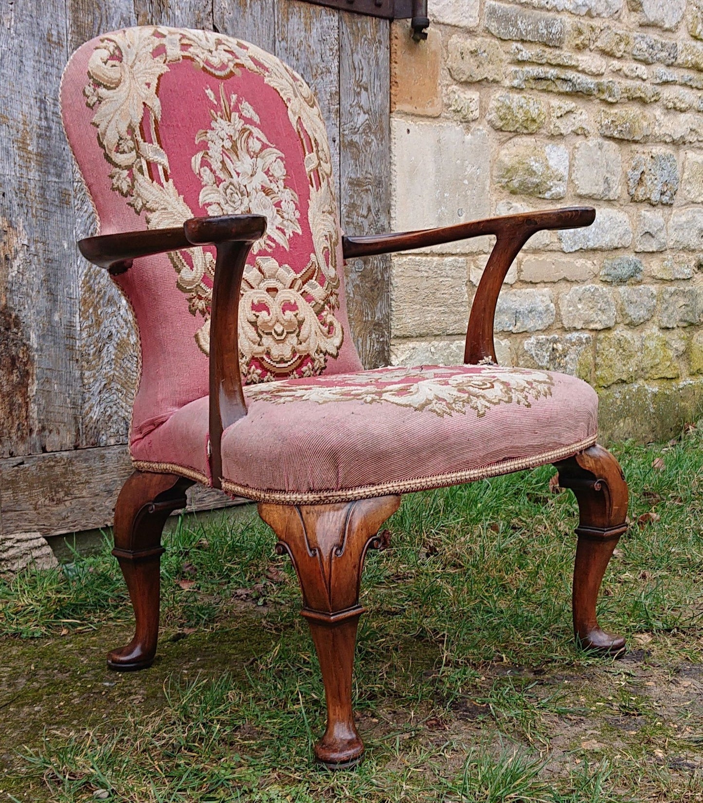 Very Decorative Country House Library Chair In the Queen Anne Fashion