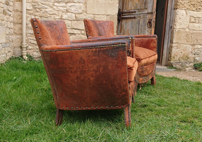 Old Leather Pair of Chairs