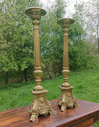 Massive Pair of Victorian Floor Standing Candlesticks or Prickets