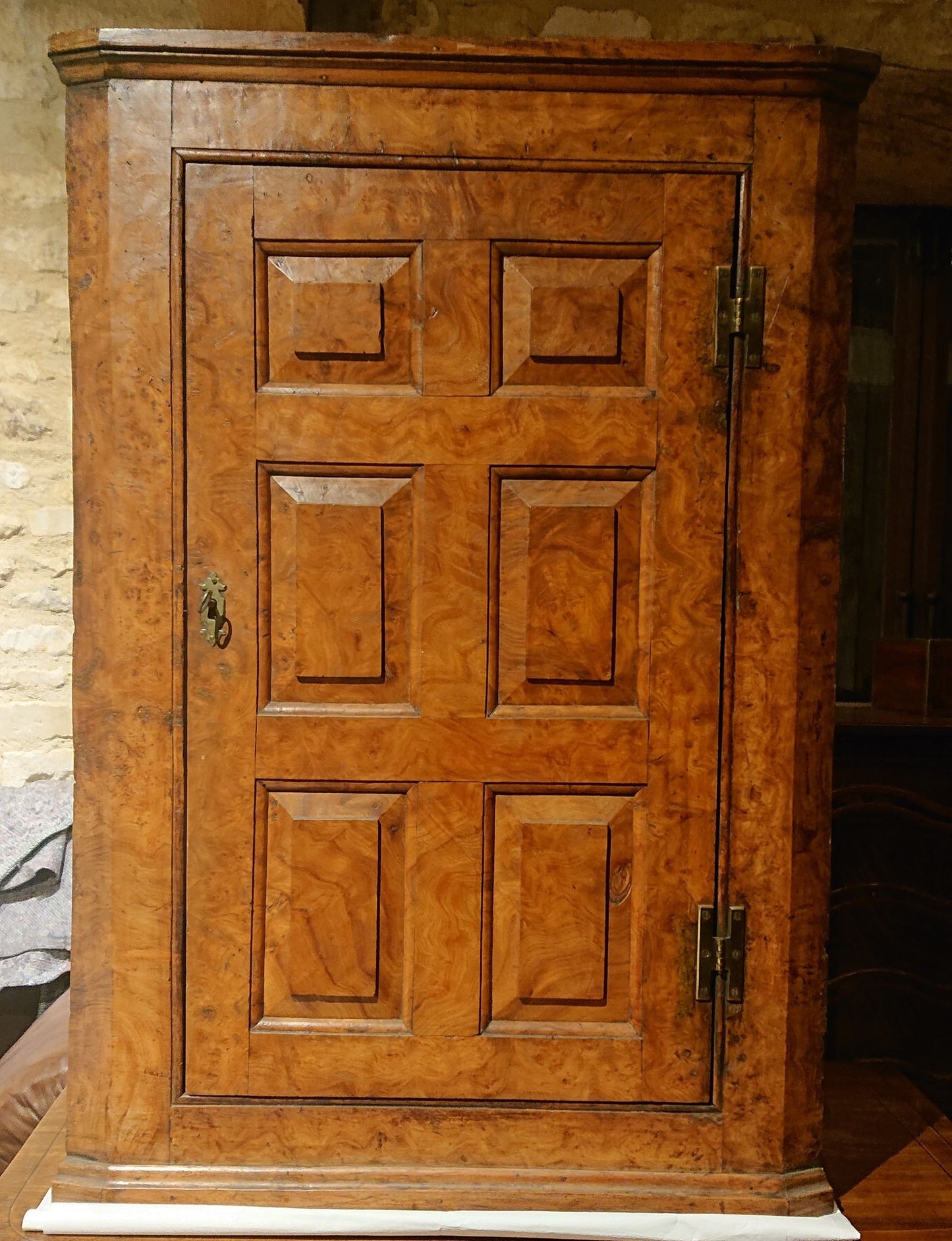 Mid 18th Century Burr Oak Corner Cupboard