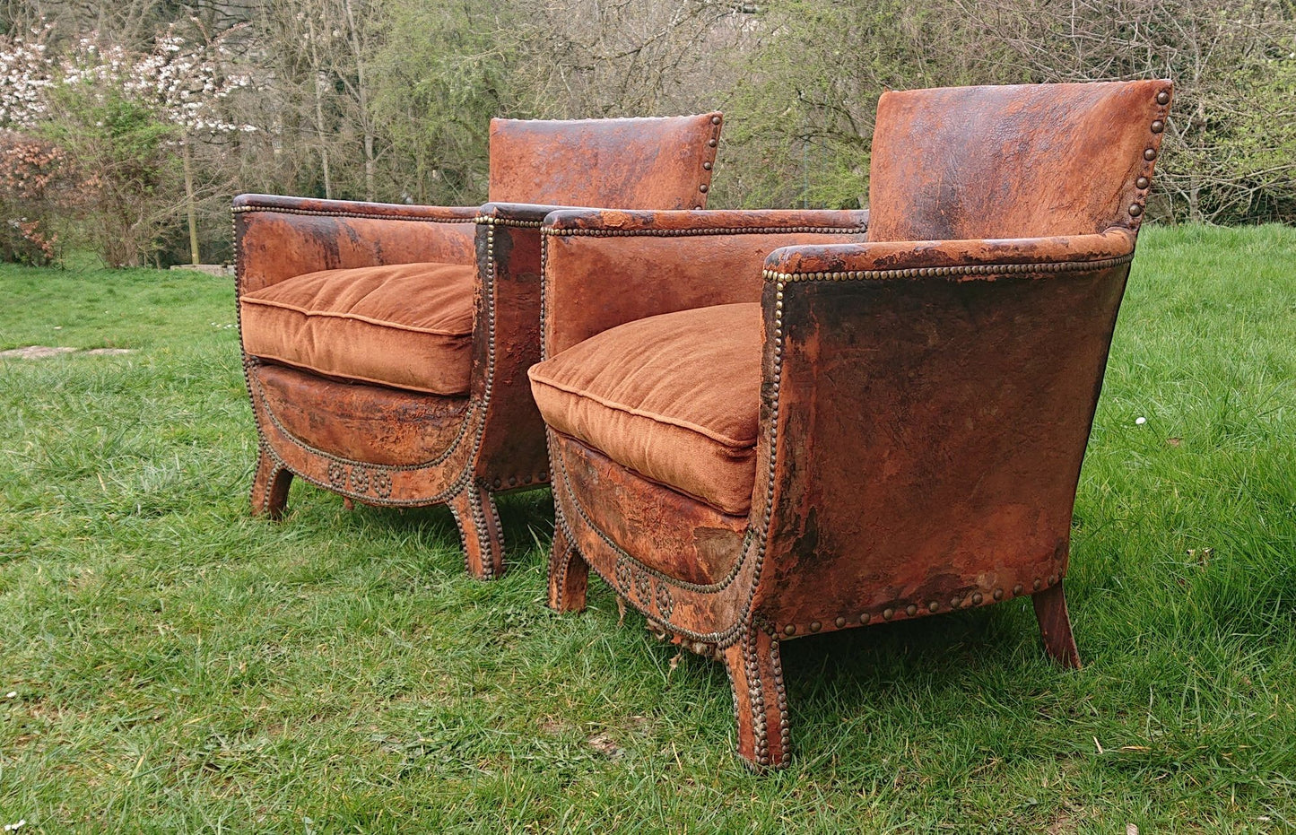 Old Leather Pair of Chairs