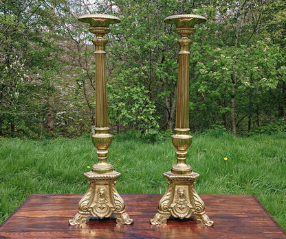 Massive Pair of Victorian Floor Standing Candlesticks or Prickets