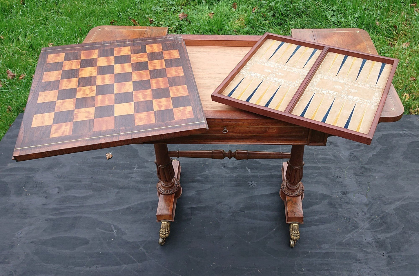 Early 19th Century Regency Games Table with Removable Chess and Backgammon Boards, Attributed to Gillows