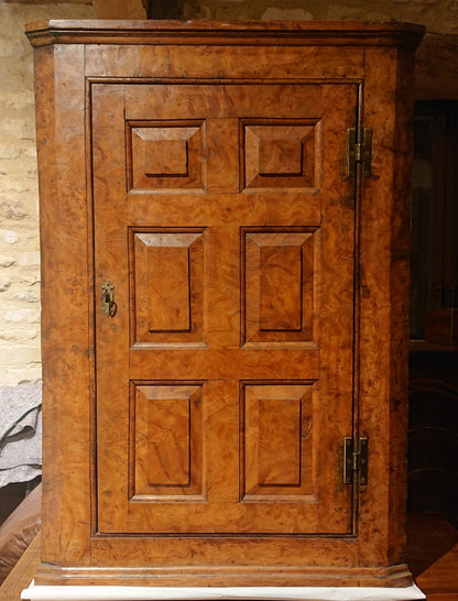 Mid 18th Century Burr Oak Corner Cupboard