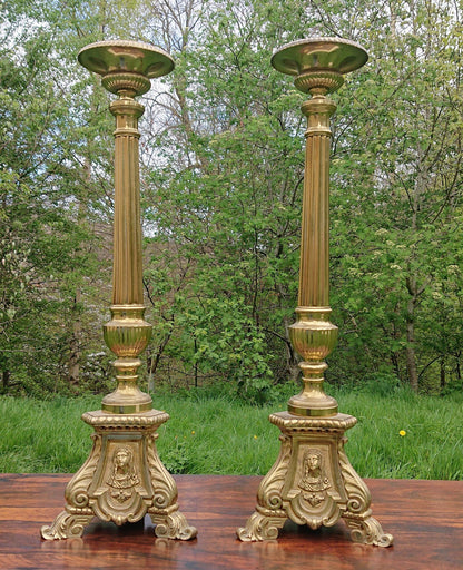 Massive Pair of Victorian Floor Standing Candlesticks or Prickets