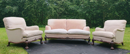 Howard and Sons Deep Seated Special Bridgewater Set of Two Chairs and a Sofa Standing on Ball and Claw Feet