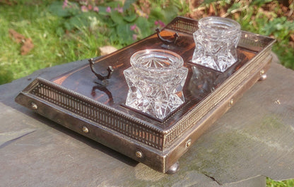 Coromandel and Satinwood Pen and Ink Tray With Silver Mounts and Feet by Rupert Farrell dated 1886