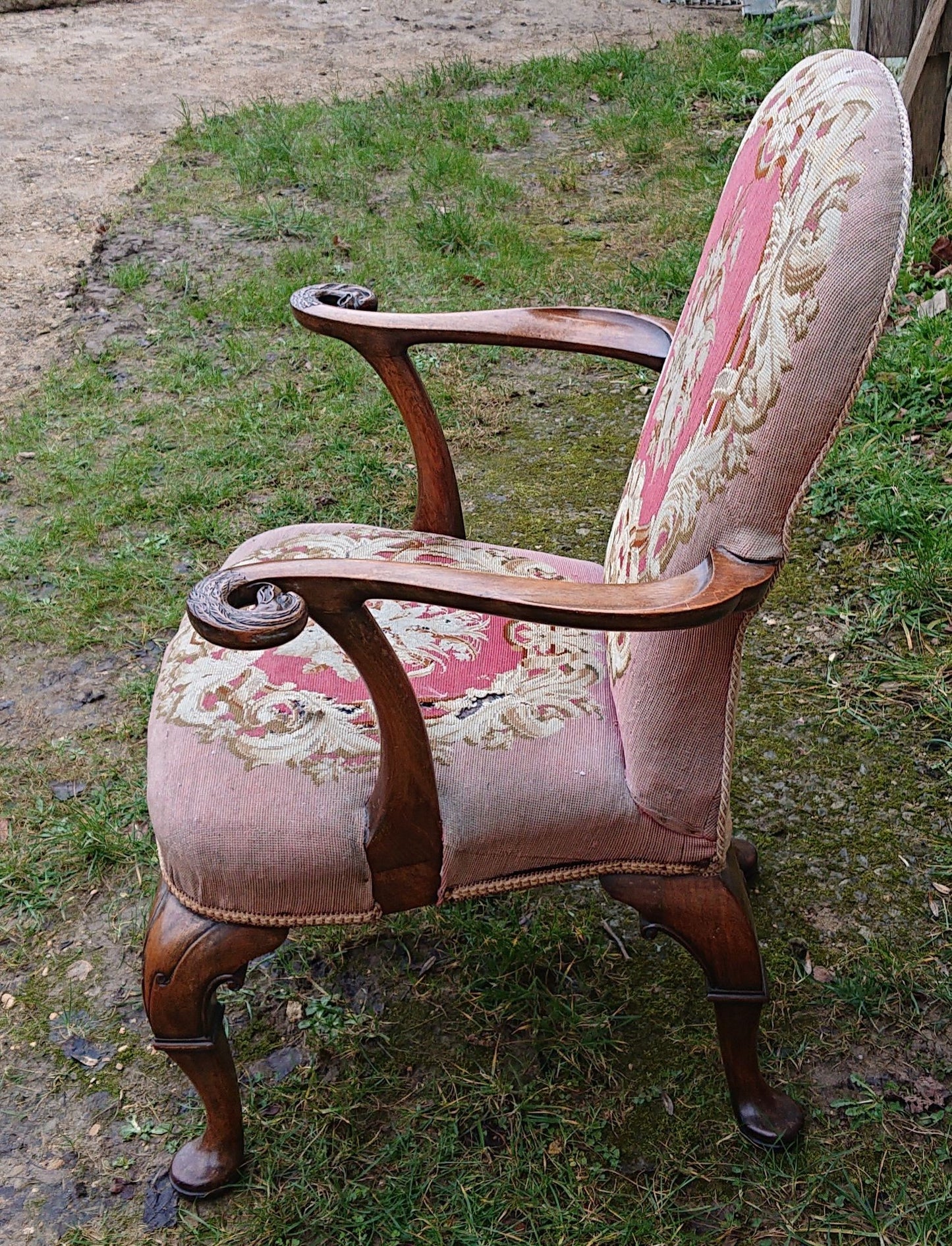 Very Decorative Country House Library Chair In the Queen Anne Fashion