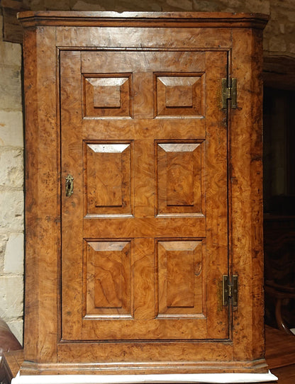 Mid 18th Century Burr Oak Corner Cupboard