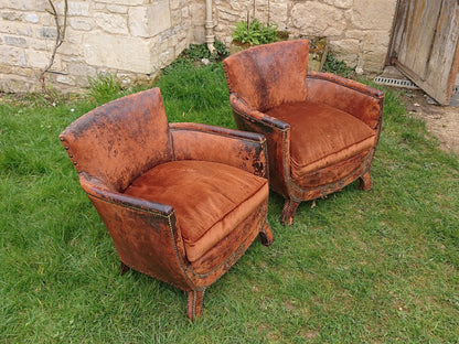 Old Leather Pair of Chairs