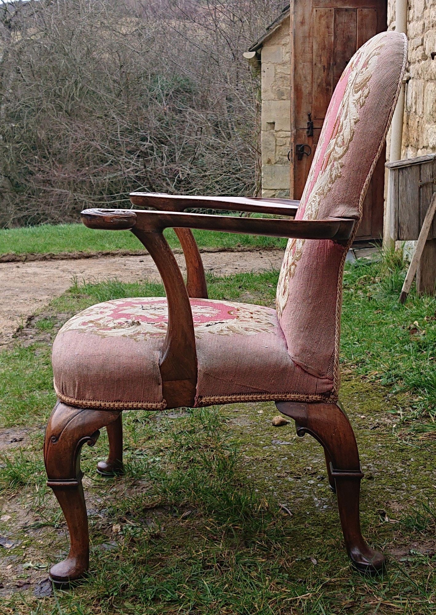 Very Decorative Country House Library Chair In the Queen Anne Fashion