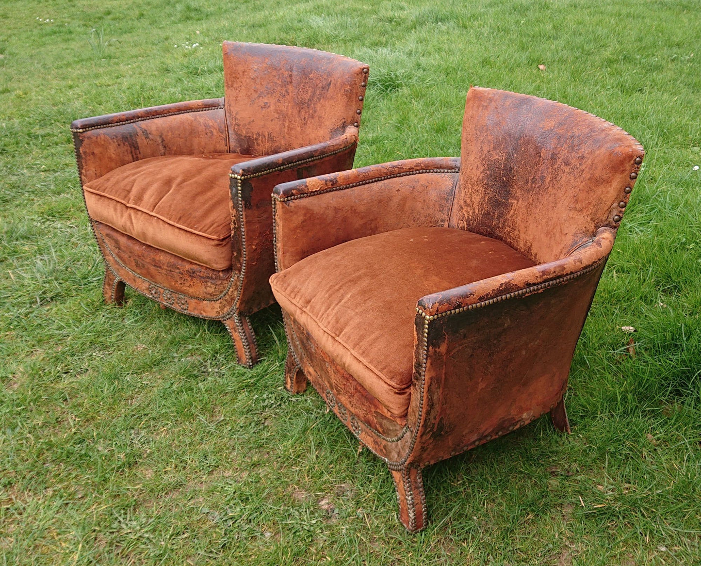 Old Leather Pair of Chairs