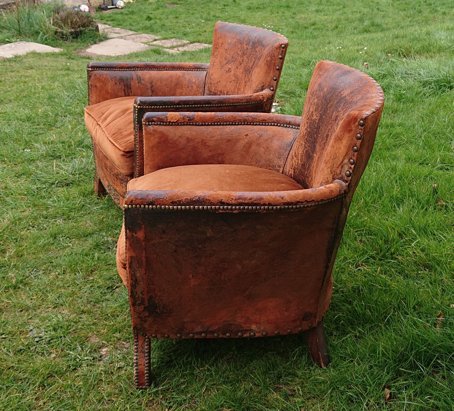 Old Leather Pair of Chairs