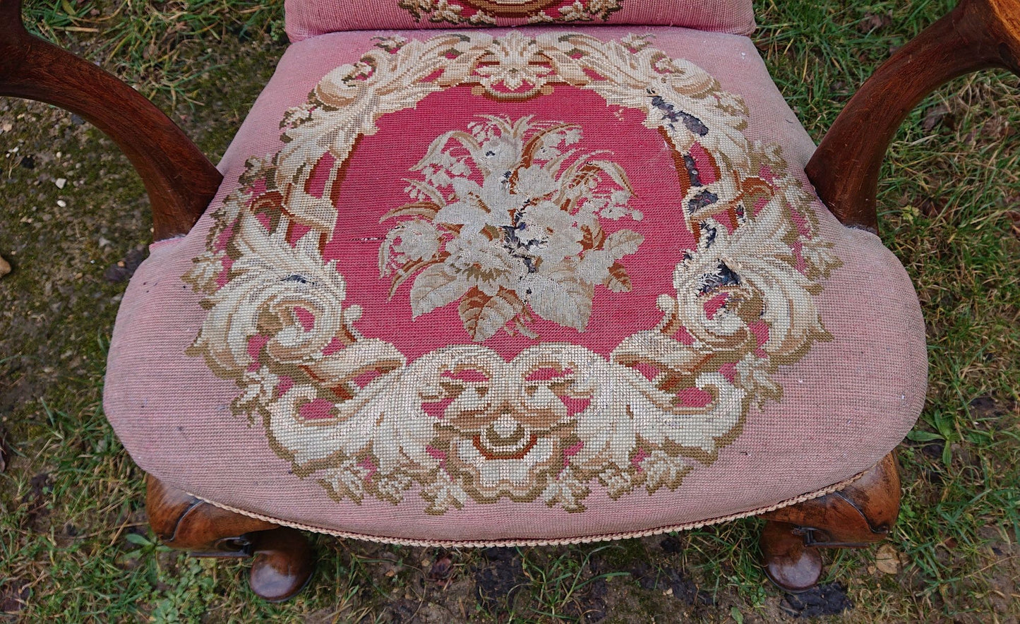 Very Decorative Country House Library Chair In the Queen Anne Fashion