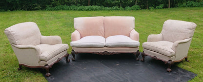 Howard and Sons Deep Seated Special Bridgewater Set of Two Chairs and a Sofa Standing on Ball and Claw Feet